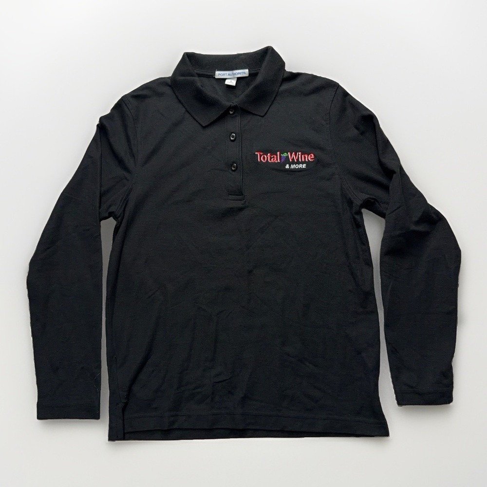Total Wine Womens S Long Sleeve Polo Shirt Black Port Authority Uniform Workwear